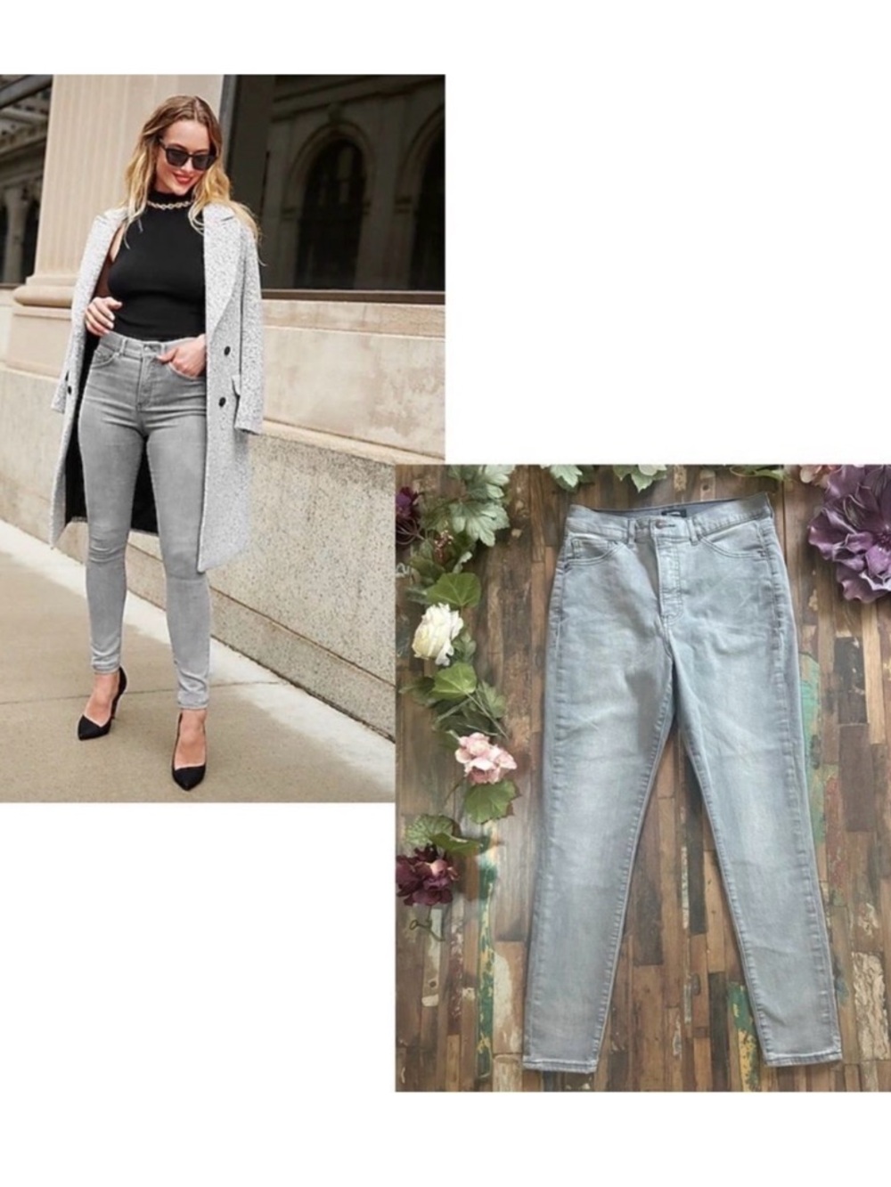 EXPRESS Gray High Rise Hyper Stretch Skinny Jeans 8